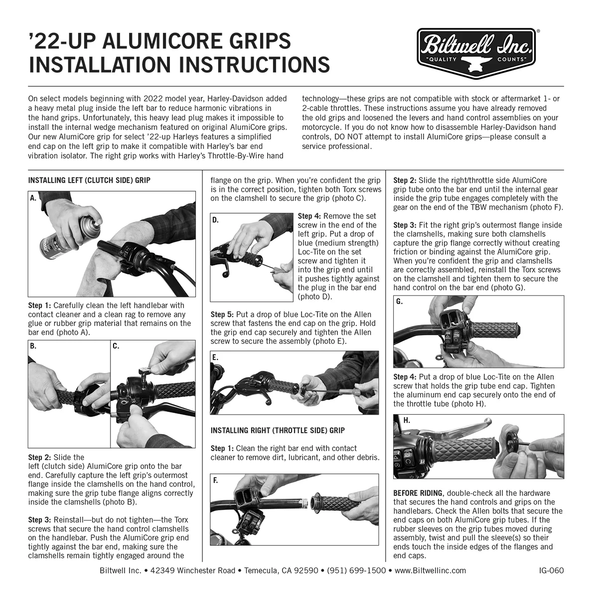1" AlumiCore TBW Grips For H-D Bars With Internal Vibe Isolator on Clutch Side - Black Electroplate - Image 10