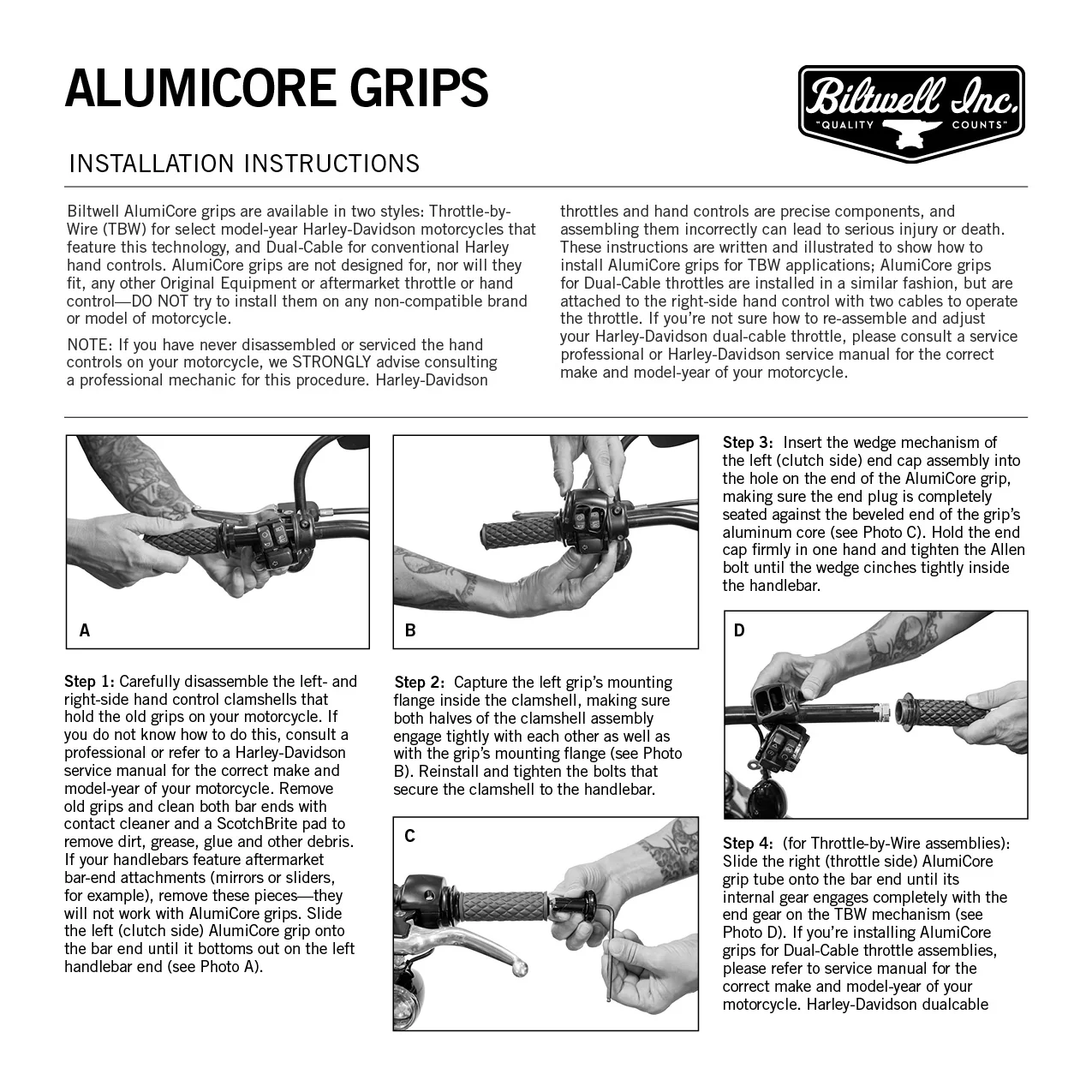 1" AlumiCore TBW Grips For H-D Bars With Hollow Tube End on Clutch Side - Chrome - Image 16