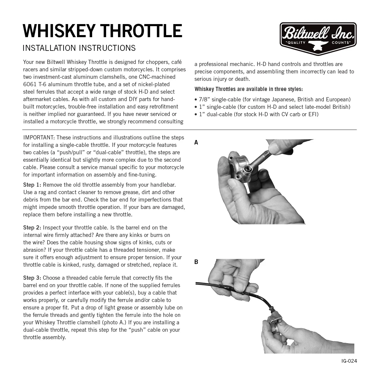 Cast Whiskey Throttle 1" Single - Black Electroplate - Image 8