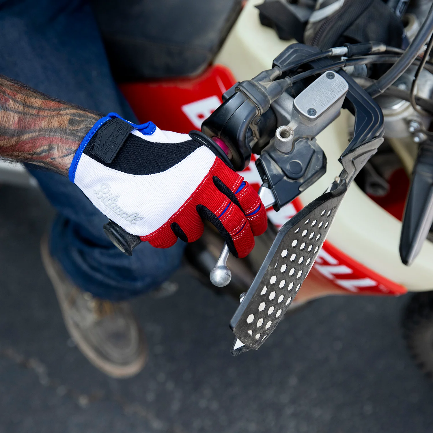 CLOSEOUT Moto Gloves - Red/White/Blue - Image 9
