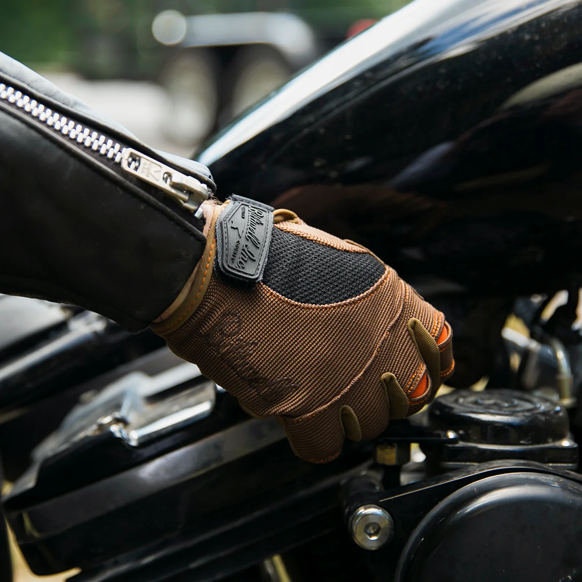 Moto Gloves - Brown/Orange - Image 6