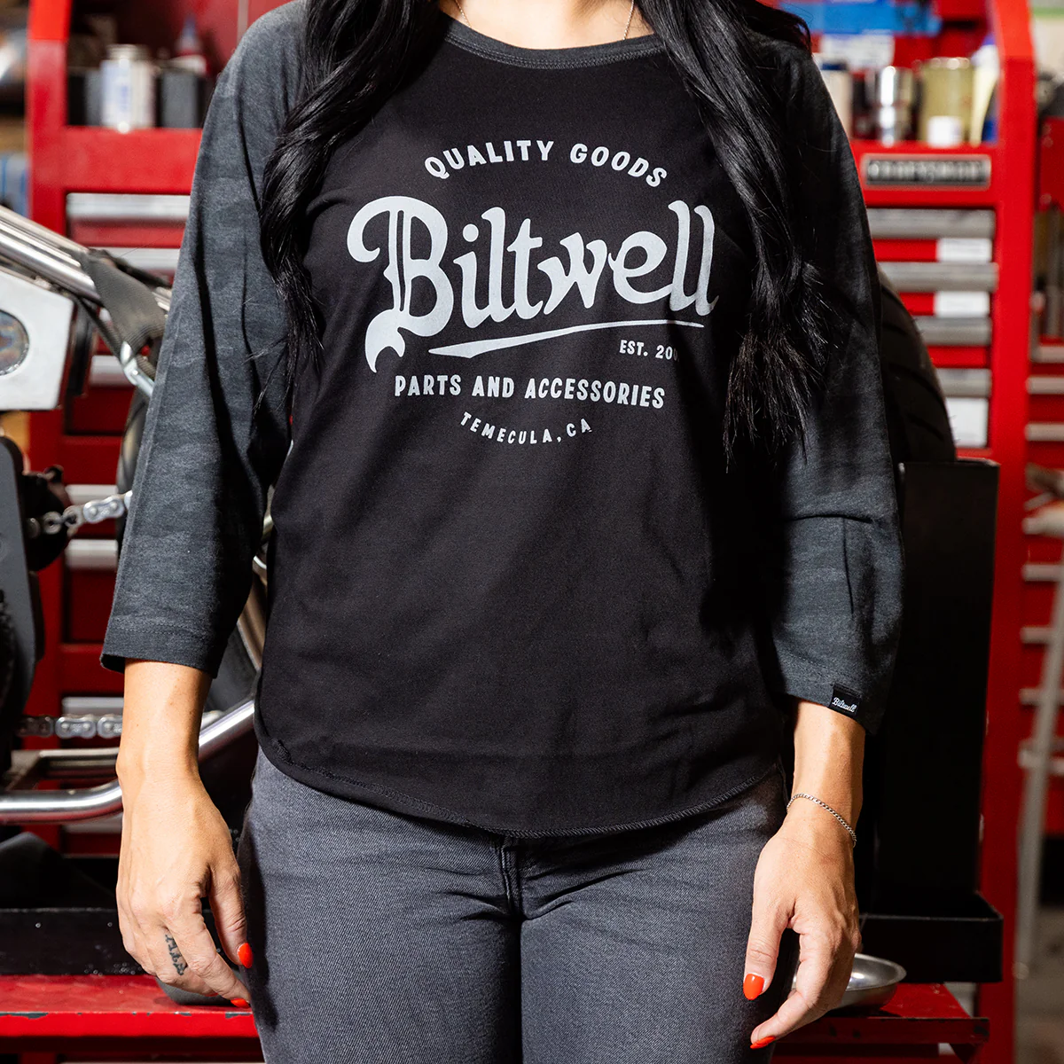 Women's Script Baseball T-Shirt Black Camo - Image 6