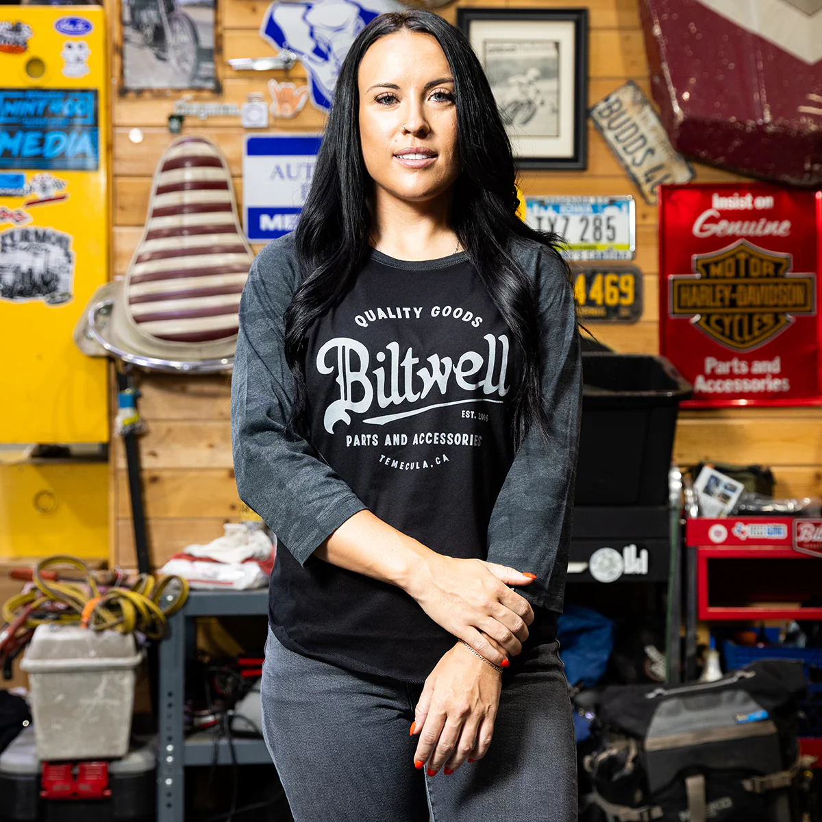 Women's Script Baseball T-Shirt Black Camo - Image 7